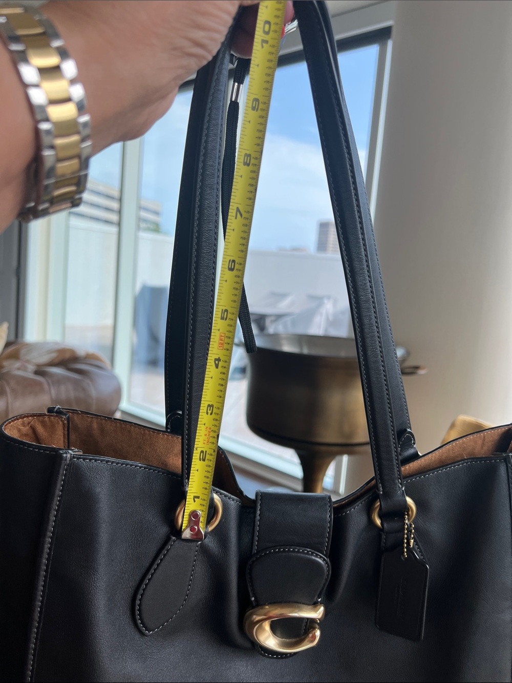 Coach Black Leather Shoulder Tote with Gold 'C' Hardware - Picture 6 of 9